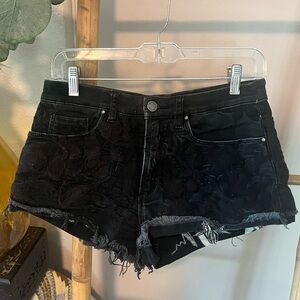 Blank NYC Embroidered Black Mini Shorts